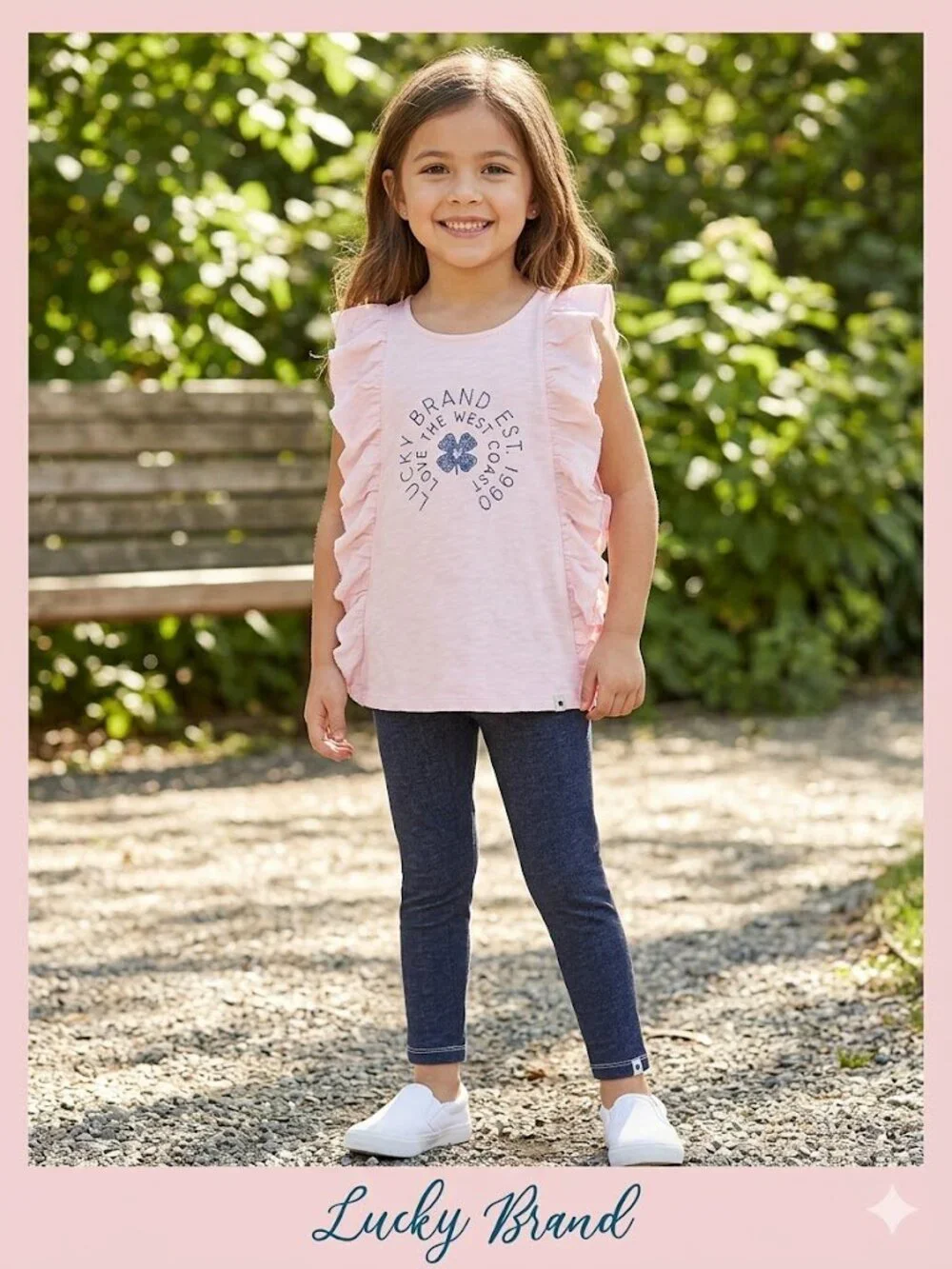 NEW Lucky Brand 2 piece Ruffled Sleeve Logo Outfit Set Top Shirt leggings Pants